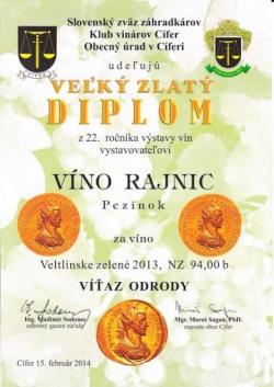 ocenenie pre vinárstvo Víno Rajníc